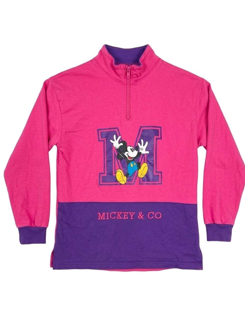 Vintage 90s Disney Mickey & Co Colorblock Quarter Zip Pullover size 10/12